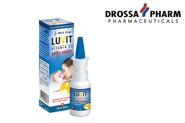 Drossapharm AG verwendet unser innovatives Dosiersystem 3K® Nasentropfer für das konservierungsmittelfreie Nahrungsergänzungsmittel LUVIT Vitamin D3 BABY-DROPS