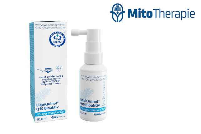 Mito Therapie uses our innovative dosage system COMFORT® Mouth & Throat Spray for their preservative-free food supplement LiquiQuinol® Q10 Bioaktiv